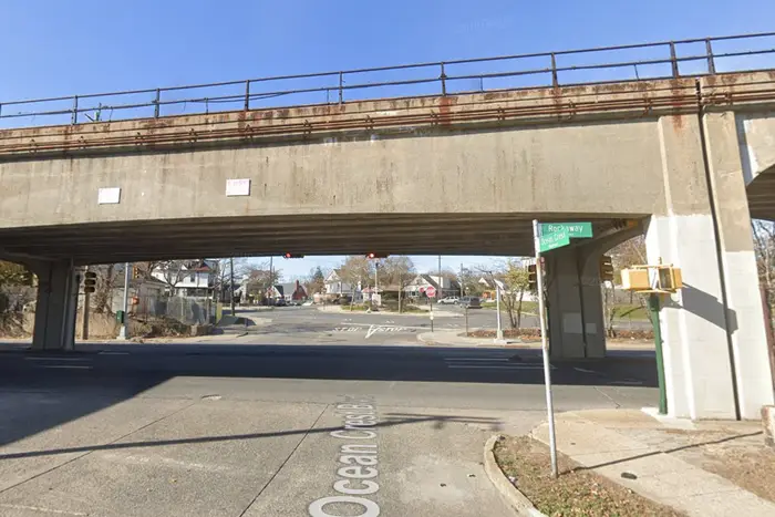 A Google Maps screenshot of the intersection of Ocean Crest Boulevard and Rockaway Freeway where a married couple was killed by a hit-and-run driver.